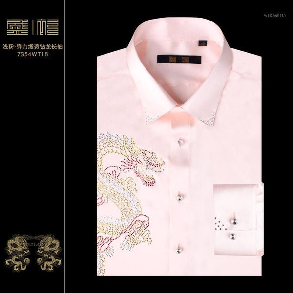 

men's silk men's pure color diamond dragon silk long sleeve shirt lapel shirt light pink1, White;black