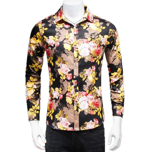 

men's casual shirts mens flower shirt long sleeve large size 5xl men fashion 2021 man camisa masculina, White;black