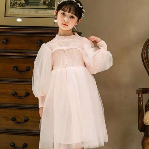 

autumn 2020 new children's mh girls' pearl wool drs bright yarn stitching princs skirt, Red;yellow