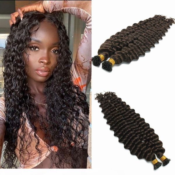 

deep wave i совет расширения волос девственницы бразильское человеческих волос темно-коричневый цвет pre blonded стик наращивание волос 100г, Black