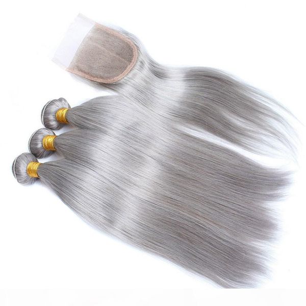 

silver grey virgin peruvian human hair 3pcs bundles deals with closure colored grey virgin hair weaves with 4xx front lace closure 4pcs lot, Black;brown