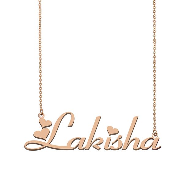 

lakisha name necklaces pendant custom personalized for women girls children friends mothers gifts 18k gold plated stainless steel, Silver