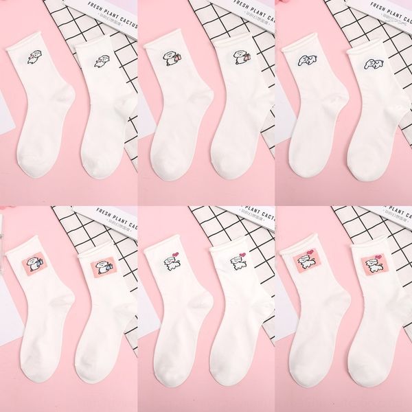 

new summer thin loose end stockingswhite curlingmiddle tubekorean cute cartoon socks summer trendloose socks trendchildren's ins trend, Black