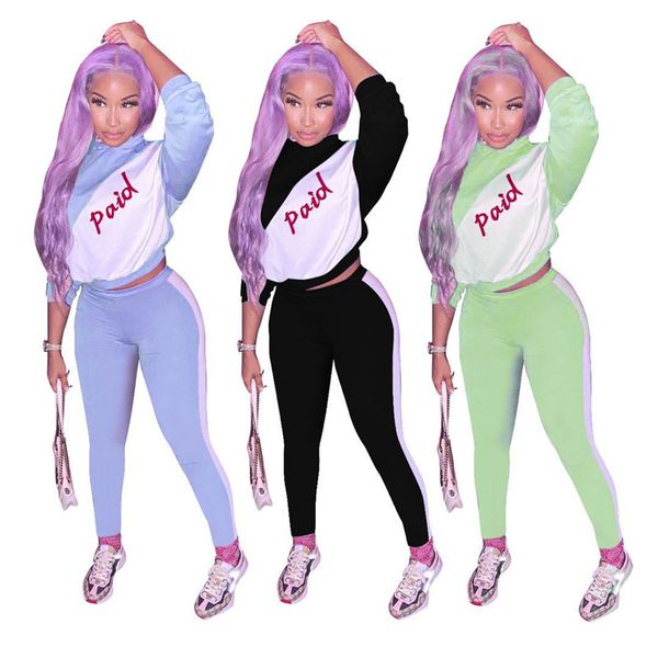 

paid letter design women tracksuits casual long sleeve hooded two piece jogging suits designer woman clothes, Gray