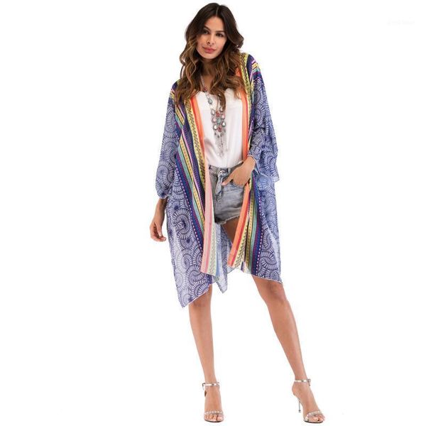 

cover-ups beach chiffon cardigan bikini cover up women summer vintage enthic print plus size swimwear beachwear tunics female kaftan tunic1