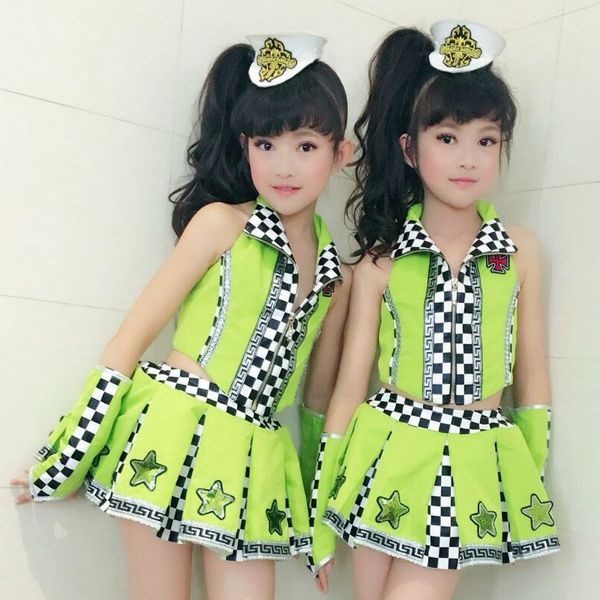 

jazz dance costume girl clothing festival stage skirt accessories rave party outfit performance show wear green dress 685, Black;red