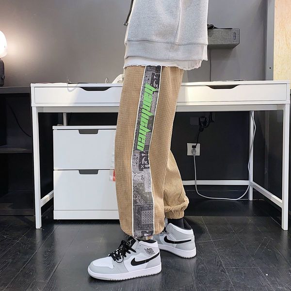 

2021 new spring the new stripe gray velvet high sports hip cargo camo pants h3tq, Black