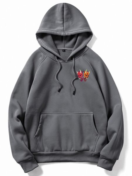 

romwe guys figure graphic thermal lined drawstring hoodie n3o2#, Black