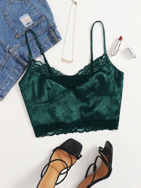 

jacquard lace trim cami 48va#, White