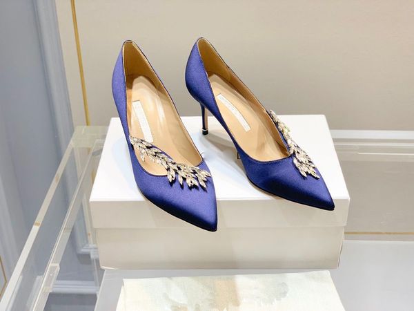 

luxury romantic nadira sandals shoes women pumps satin pointed toe crystal leaf embellishment stiletto dress party wedding luxury brands hig, Black