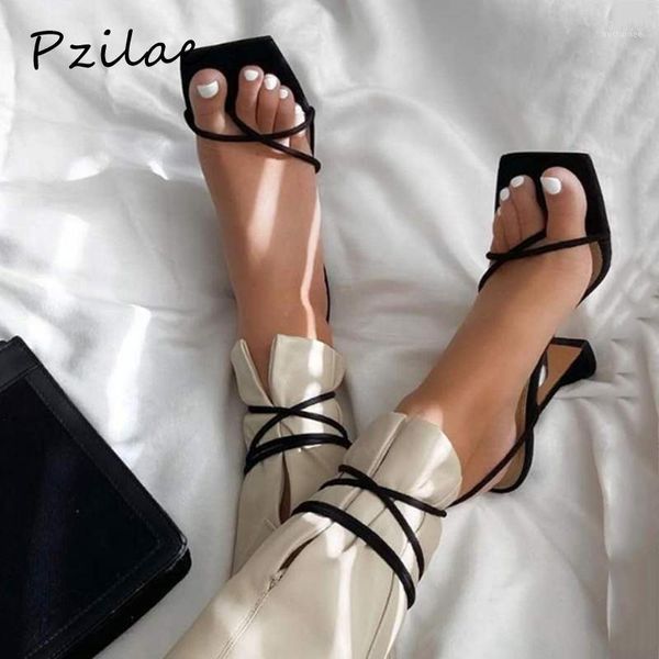 

pzilae 2020 fashion summer party dress shoes cross strap lace-up pumps women high heel shoes gladiator sandals size 421, Black