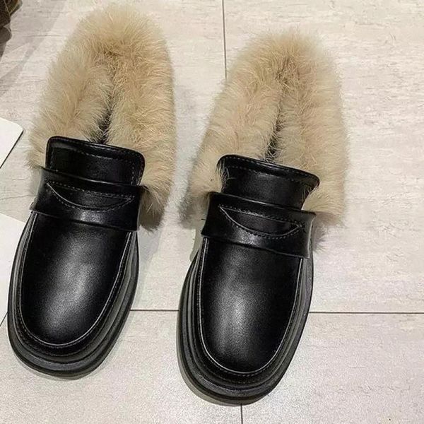 

Casual Woman Shoe Women 2020 Loafers Fur Shallow Mouth Autumn Women's Female Footwear Slip-on Square Toe Flat Shoes Women #sp5R