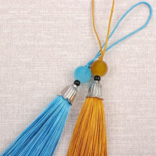 

5pcs 15cm jade bead metal caps tassel pendant diy crafts material polyester tassel trim car hang decoration fringe accessories h qyllus
