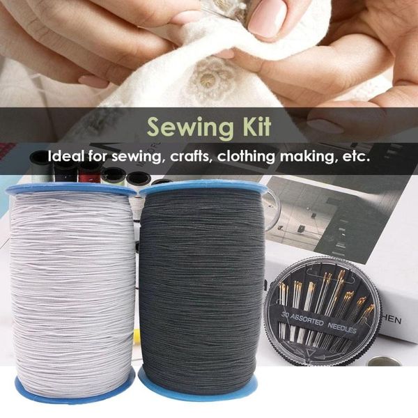 

2 roll elastic latex thread pe bag sealing packaging yarn crochet knitting clothes stitching sewing kit hand sewing supplies, Black;white