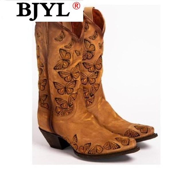 

2020 fashion retro women boots platform high heels autumn winter casual boots cowboy western knee high women botas mujer, Black