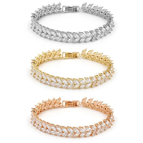 

new arrival shinning marquise cubic zirconia crystal bridal cz wedding zircon tennis bracelets for women ing, Golden;silver