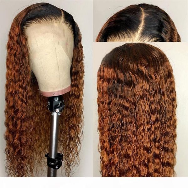 

ombre t#1b 30 brown lace front human hair wigs for women water wave brazilian remy hair pre plucked with baby hair, Black;brown