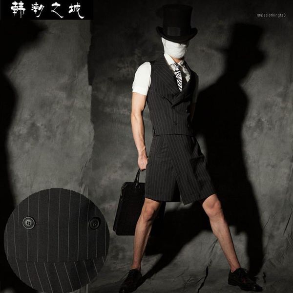 

men's vests 2021 men slim fashion summer stripe suit set british style male work wear thin vest stage costumes clothing1, Black;white