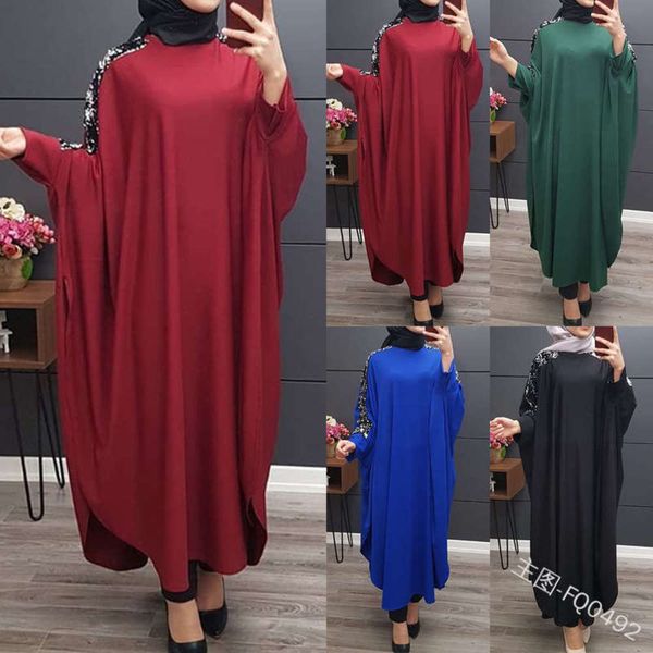 

sleeve 2019 long solid ethnic sequin dress fq0492, Black;gray
