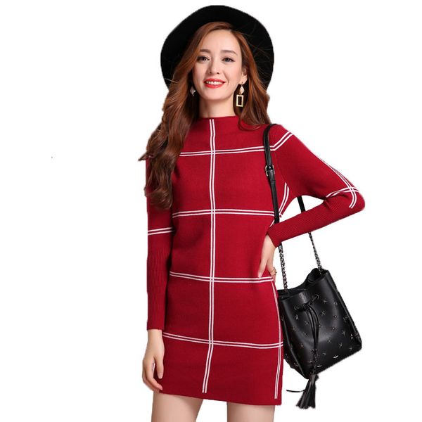 

autumn winter knits woman's nightgown new fashion pullovers elegant women's dresses knitted trellis dressed in plue size 3xl 3vi0, Black;gray