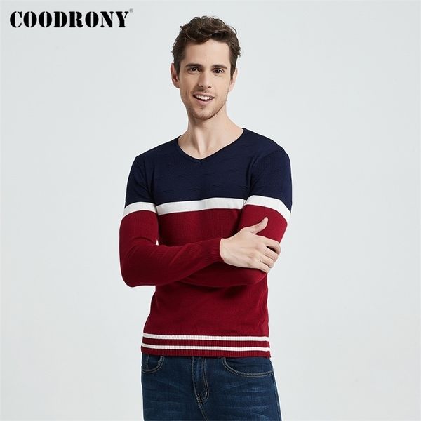 

coodrony brand sweater men casual striped v-neck pull homme autumn winter cotton pullover men jersey hombre knitwear shirt c1007 201120, White;black