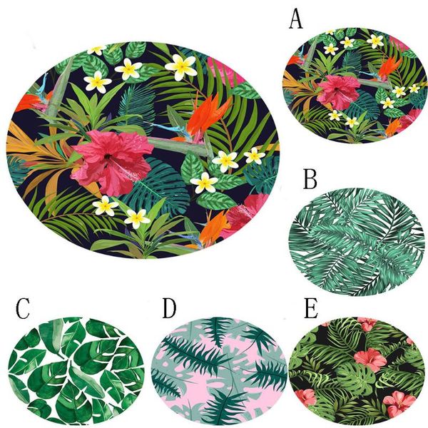 

2020 forest series rug tropical plant leaves pattern round flannel bathroom kitchen carpet 60cm 160g