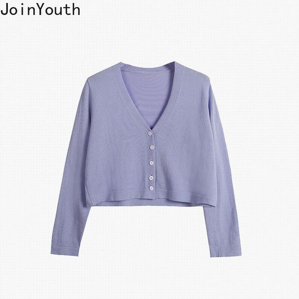 

joinyouth vintage cropped cardigan sweaters for women 2020 korean chic clothes v-neck long sleeve short coat suter mujer 7b367, White