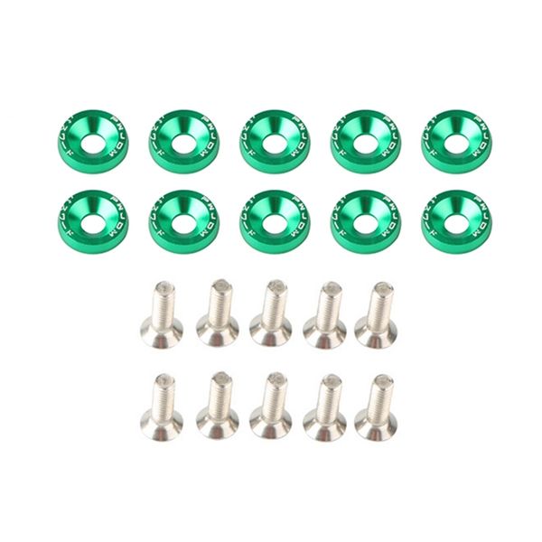 

10pcs-lot green aluminum fender car bumper washer bolt engine bay dress up fastener kit car motor lisence plate decor bolts m6 screw