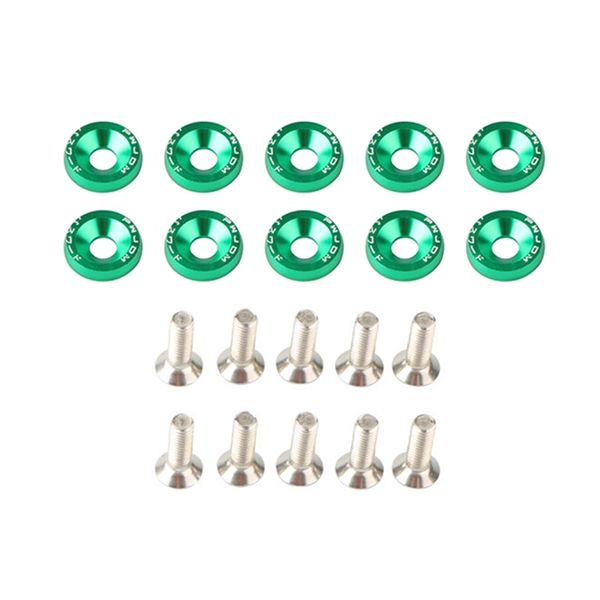 10 pcs-lote de alumínio verde Fender carro pára-choques parafuso motor de parafuso vestido para cima kit de fixador carro carro lisência de carro decoração parafusos m6 parafuso