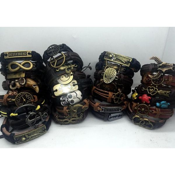 

wholesale lots 50pcs mixed styles vintage alloy charm leather cuff bracelets wristband jewe wmtexu jeneffer, Golden;silver