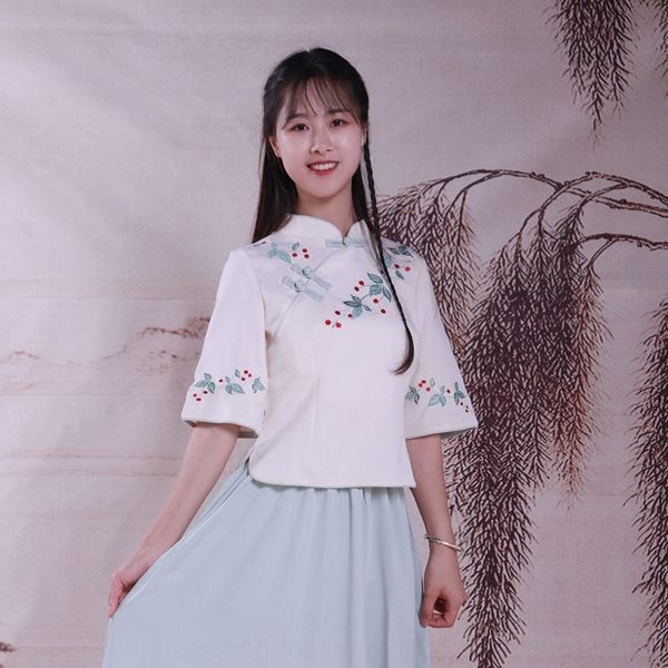 

kkdcf 2020 бутик китайский cheongsam женская одежда 7 рукава рубашки тан стиль китайский стиль топ shirtcheongsam 4 рубашки большого размера, Black;gray