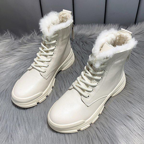 

boots 2021 for women fashion beige black platform leather short plush warm winter women's shoes