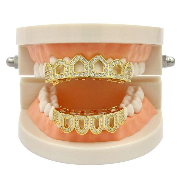 

18k gold hip hop full diamond hollow teeth grillz dental iced out fang grills braces tooth cap vampire cospl bbyntc bde_home, Black