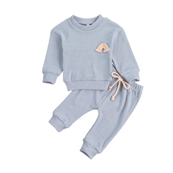 

0-24m newborn baby girls boys solid color clothes set long sleeve + drawstring waist long pants spring autumn outfits 1021, White