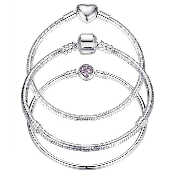 

genuine 925 sterling silver snake chain bangle bracelet for women jewelry pendant beads charm bracelets, Golden;silver