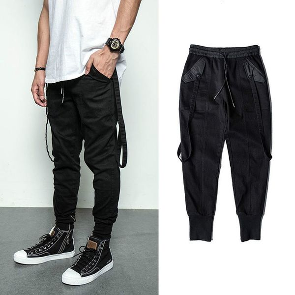 

bebovizi trend streetwear hip hop black pants personality slim cargo pants casual fashion joggers sweatpants rap male