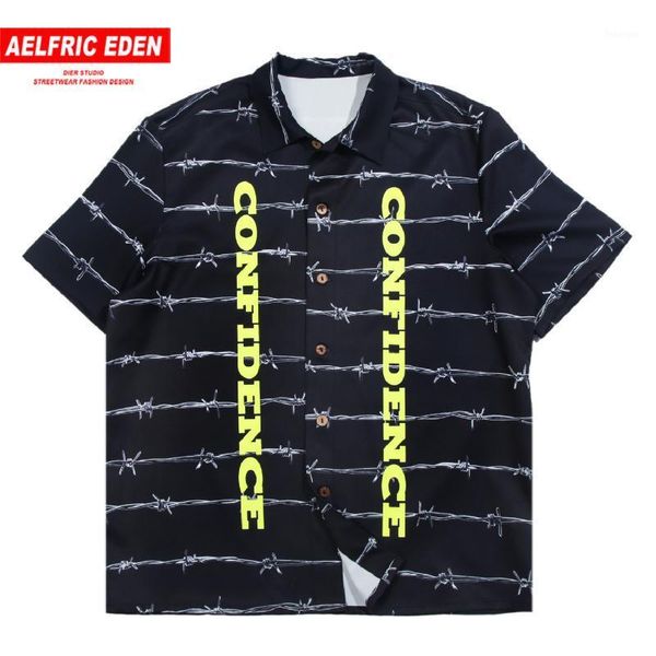 

aelfric eden hip hop letter print loose shirts men 2020 summer streetwear fashion shirt harajuku casual cotton male short sleeve1, White;black