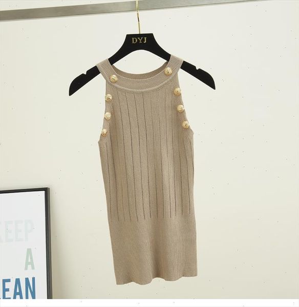 

women soild button hollow out thin knitted tank female girls double breasted knit sleeveless sweater tanks, White