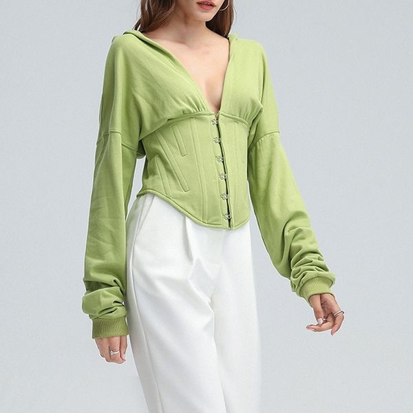 

women lace up corset hoodie spring autumn high waist tunic hooded sweatshirt tracksuit high street 201203, Black