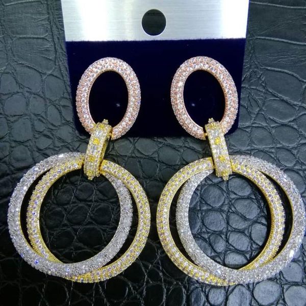 

godki famous round scale long dangle earring trendy cubic zircon wedding engagement party dubai gold earring for women 2021, Silver