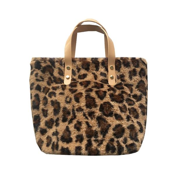 

leopard print tote bag women fur handle bag casual leisure korean style fashion handbag teenager trendy winter