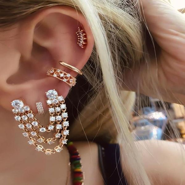 

stud 5 pcs/set women earrings set fashion crystal tassel leaf irregular gold color earring ins charm ladies party wedding jewelry, Golden;silver