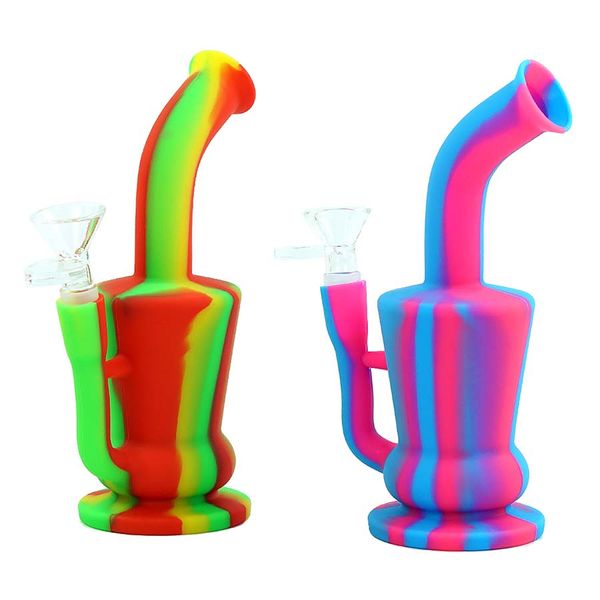 Bules de chá de 7 polegadas cachimbo de água portátil plataformas de petróleo cachimbo de água silicone dab rig com tigela de vidro erva narguilé bong