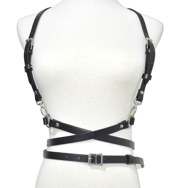 

waistband women pu leather cage vest body shaper chest sculpting body harness strap punk rock handmade waist belt cincher female, Black;brown