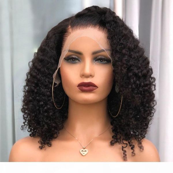

indian kinky curly short bob wigs 180density silk full lace human hair wigs with baby hair pre plucked 360 lace frontal wigs, Black;brown