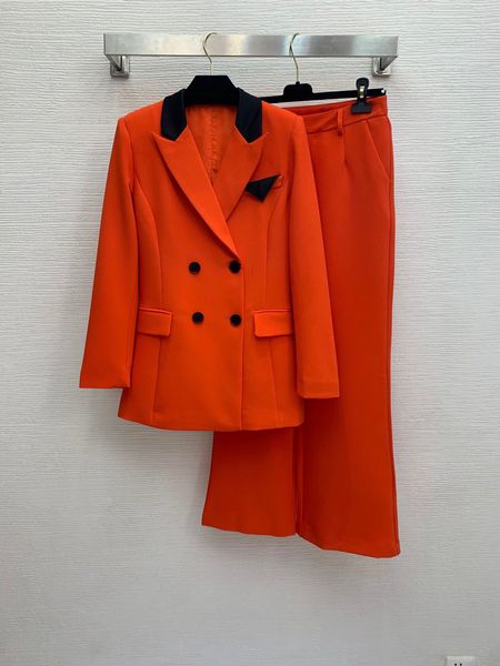 

designer's women's double row button micro waist type suit coat and wide leg trousers suit, White