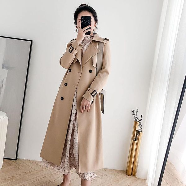 

windbreaker women 2021 winter new korean trench coat for women england style elegant long trench with sashes, Tan;black