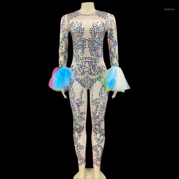 

shining multi-color sequin long sleeve jumpsuit wonen birthday celebrate prom party outfit women dancer stage performance wear1, Black;red