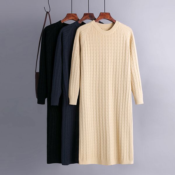 

basic autumn winter straight sweater dress elegant knit robe o-neck dress women loose long dress female chic knit elegant, Black;gray