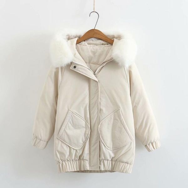 

plus size fur hooded collar solid loose parkas coats 2021 new winter casual ladies thick warm coats female zipper, Black